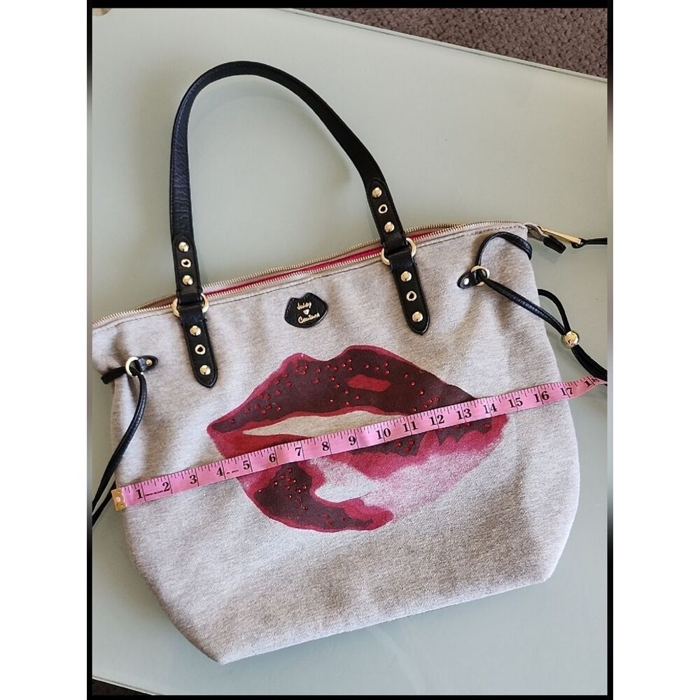 Juicy Couture Jersey Knit Barbiecore Rhinestone Lips Overnight Tote Bag - Picture 12 of 15